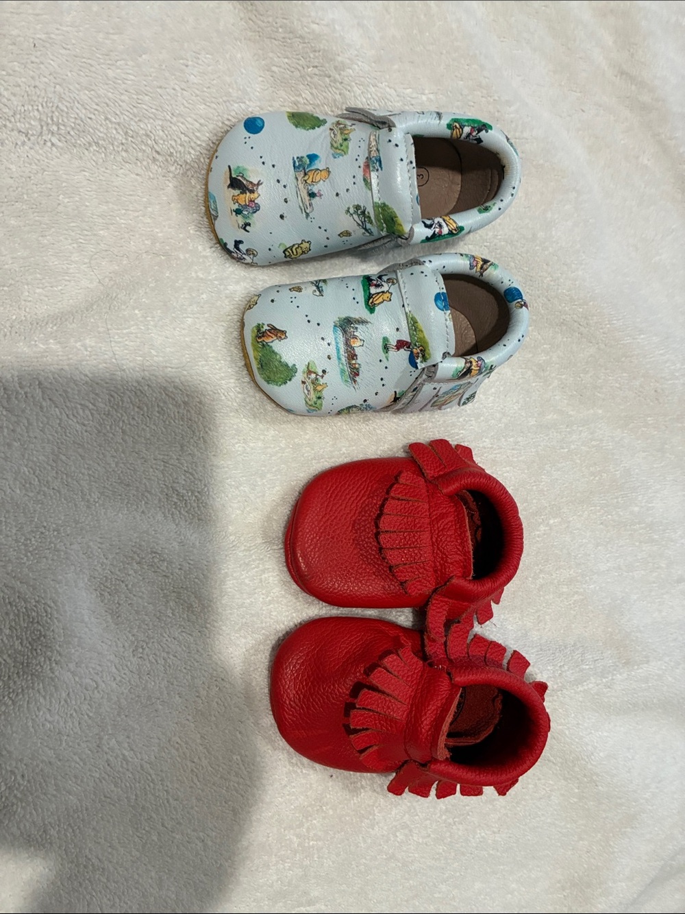 Baby Leather Moccasin Slip-On Shoes in Red and White Print